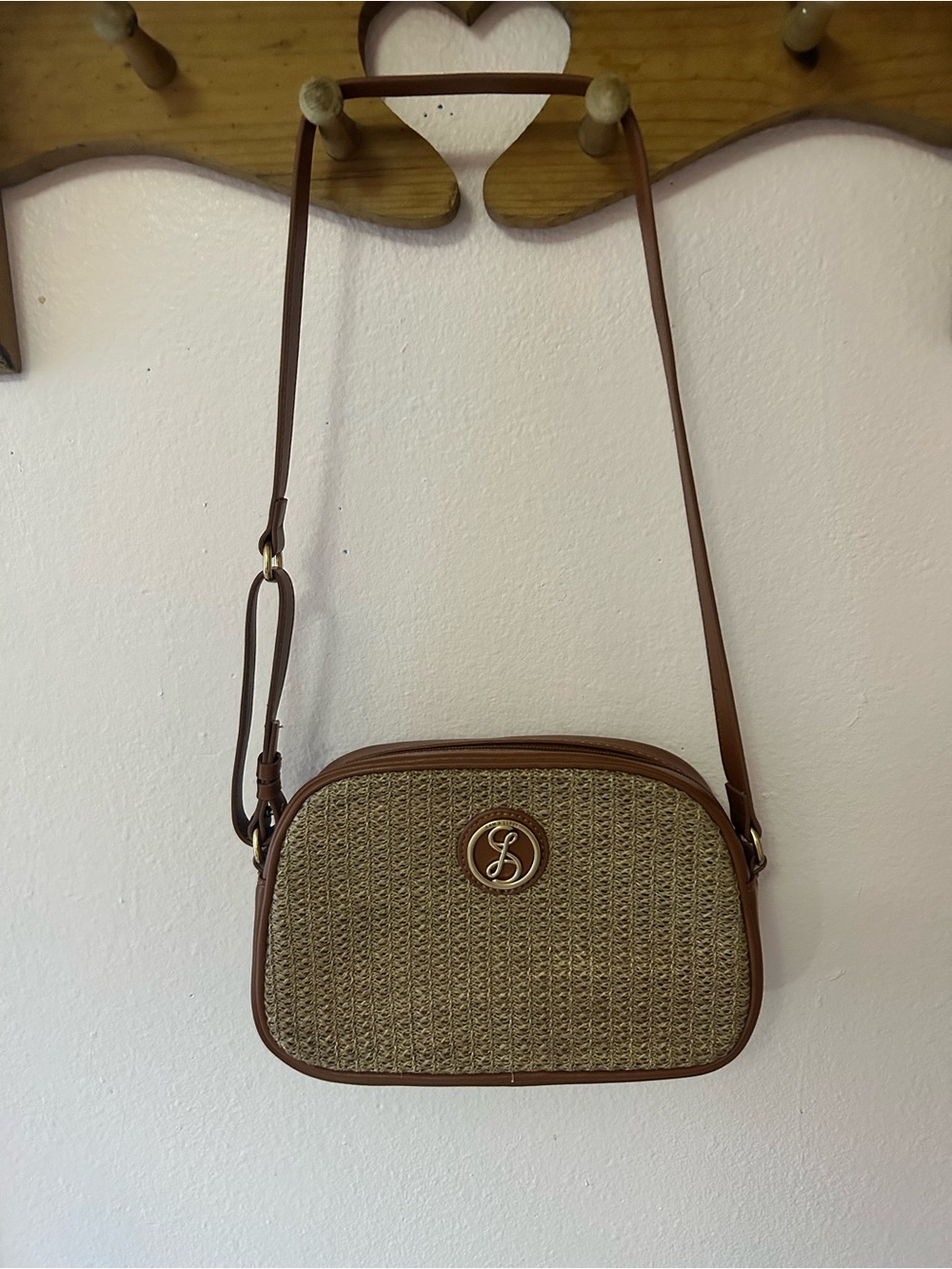 Sam and Libby Crossbody Straw and Brown Leather Bag